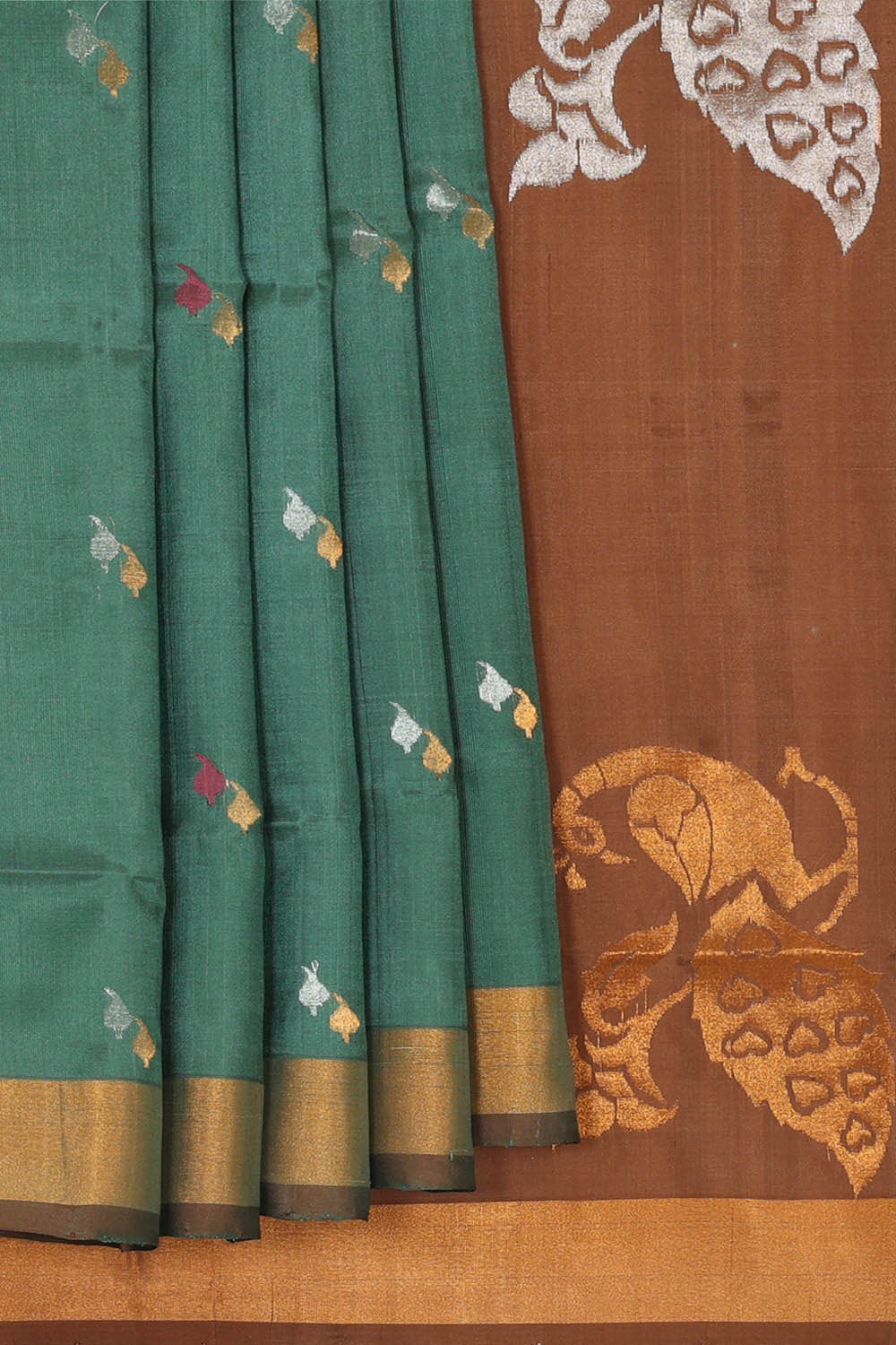 Image of Uppada Silk Dull Green Saree